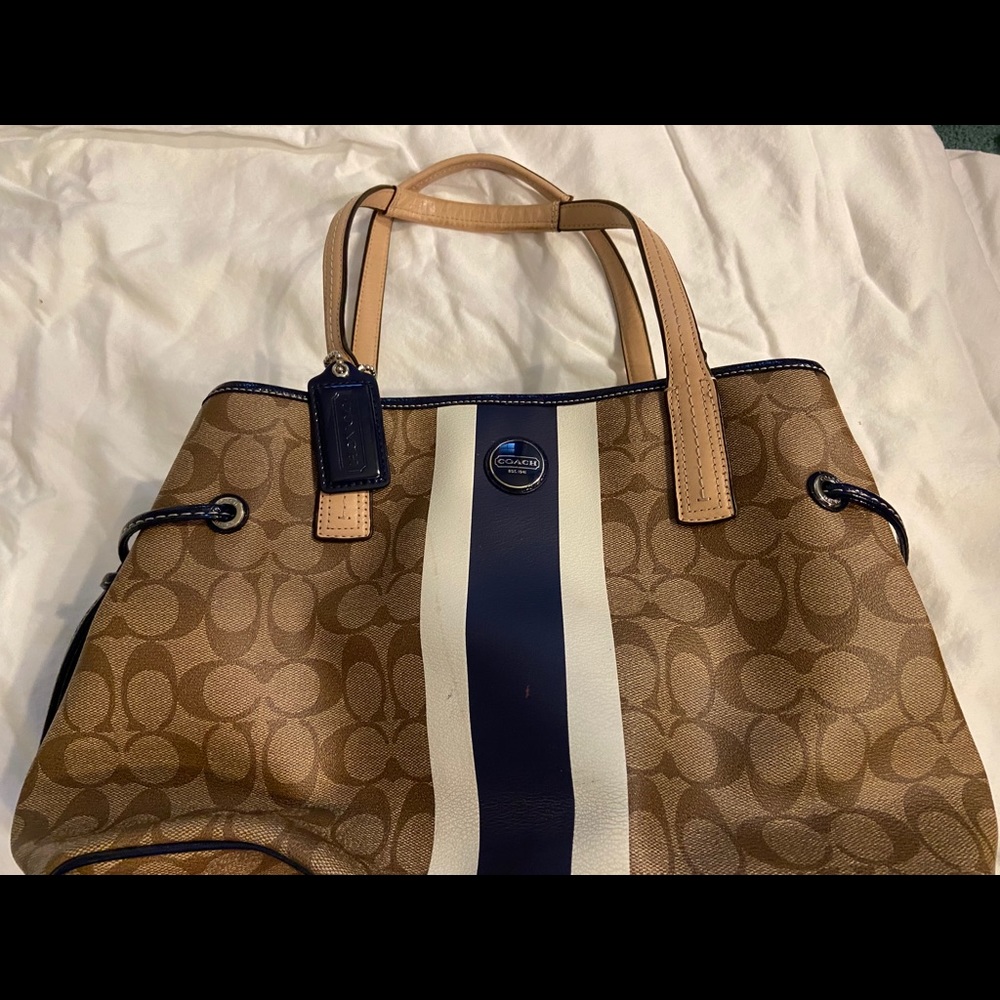 Coach purse - signature C with navy blue and white